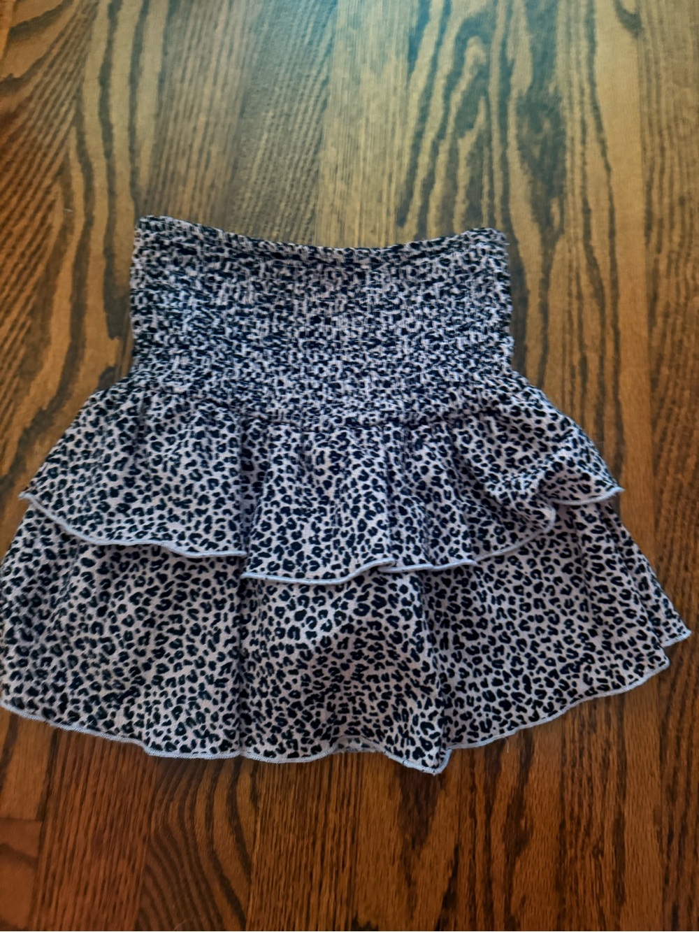 Zara Black & White Smocked Leopard Print Tiered Skater Skirt